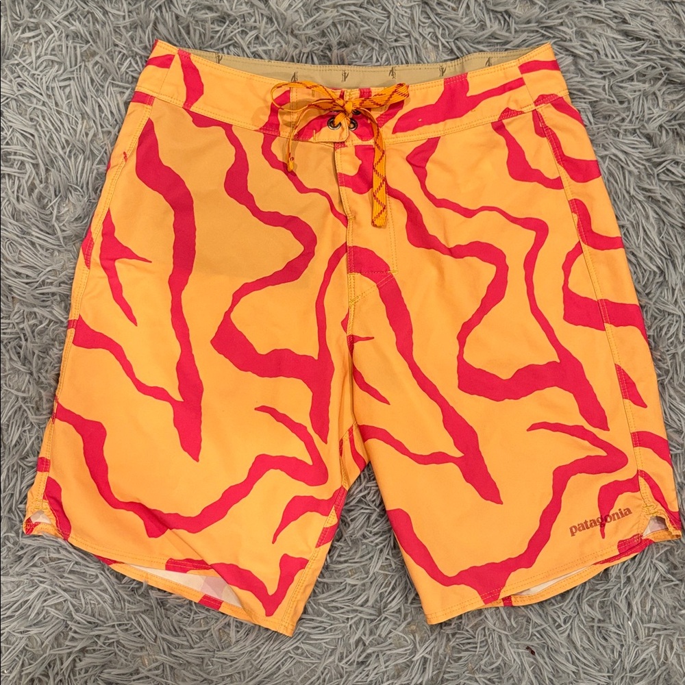 Patagonia Vibrant Orange and Pink Board Shorts